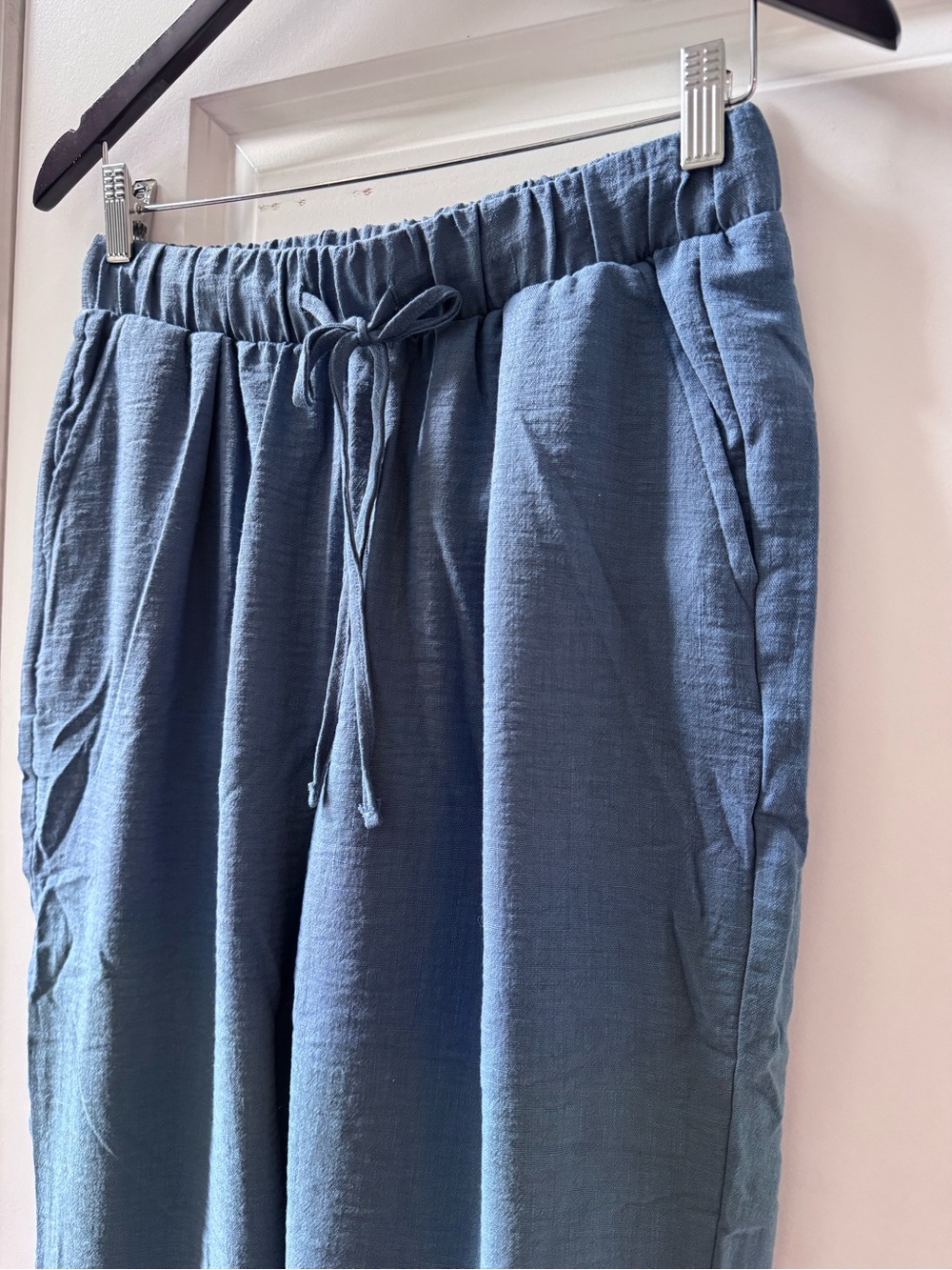 Zenana Woven Crepe Elastic Band Drawstring Waist Casual Pants Dusty Blue Small - Picture 4 of 5